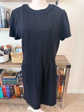 St. John Collection Santana Knit Black Short Sleeve Sheath Dress in size 14
